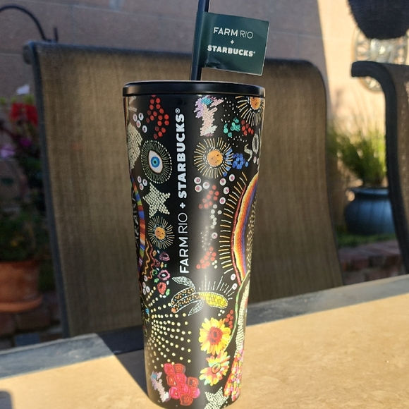 Starbucks x Farm Rio Black Floral Colorful Travel Tumbler - Picture 4 of 11